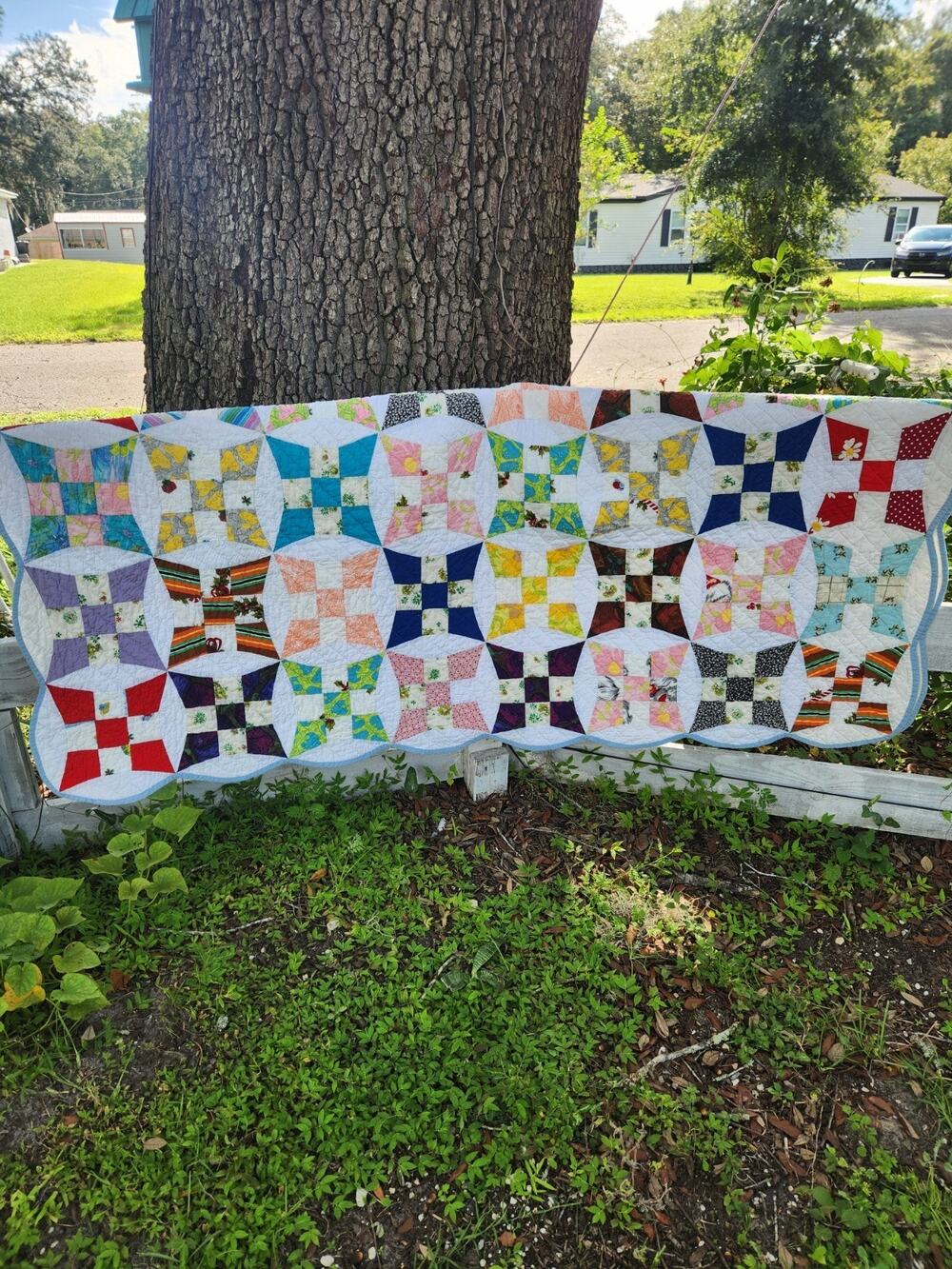 Vintage Handmade Bow Tie Patchwork Quilt 73x82 Hand Quilted Floral